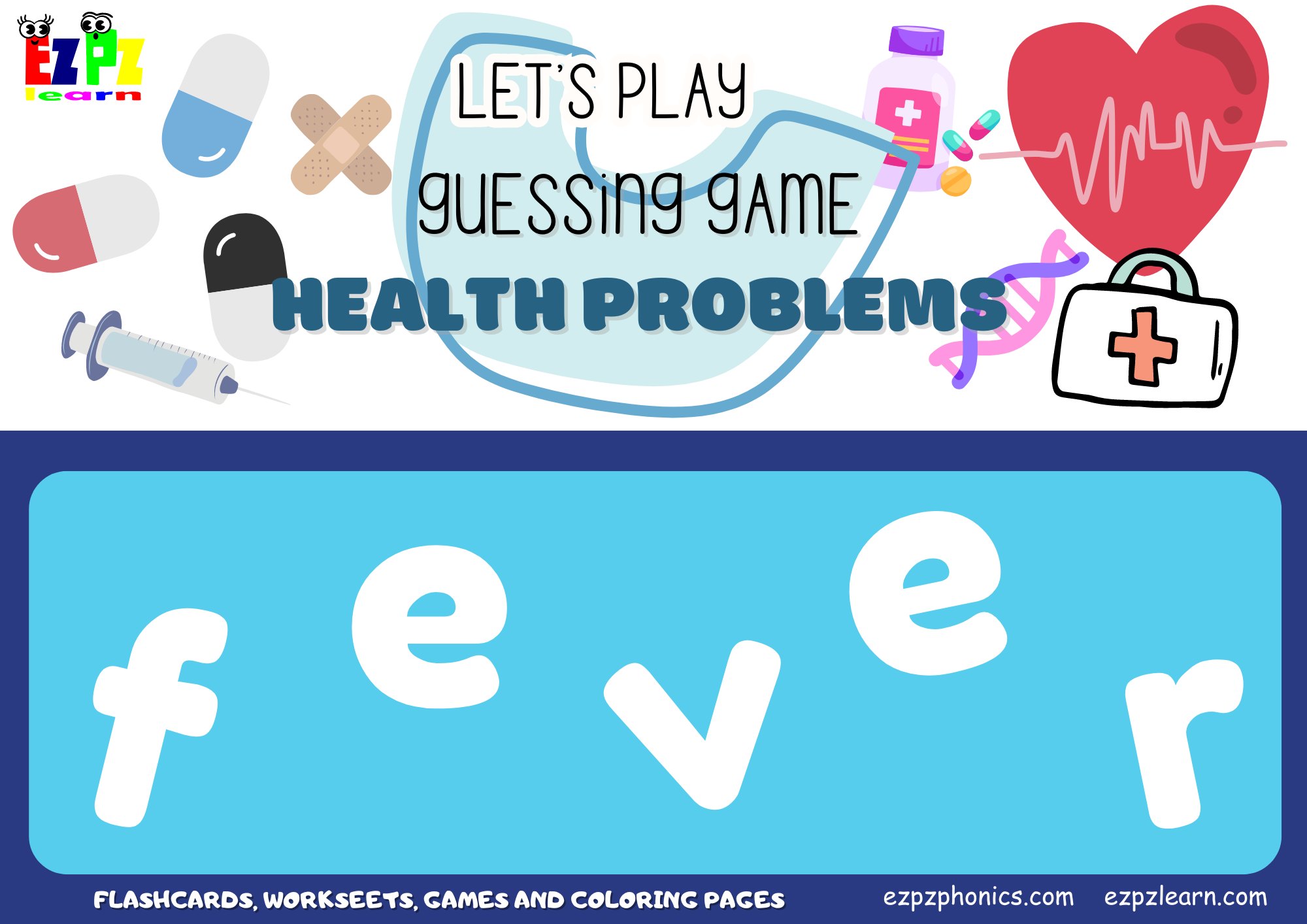 Health Problems Vocabulary Word Scramble Guessing Game. Great spelling game for kids and English language learners. ESL